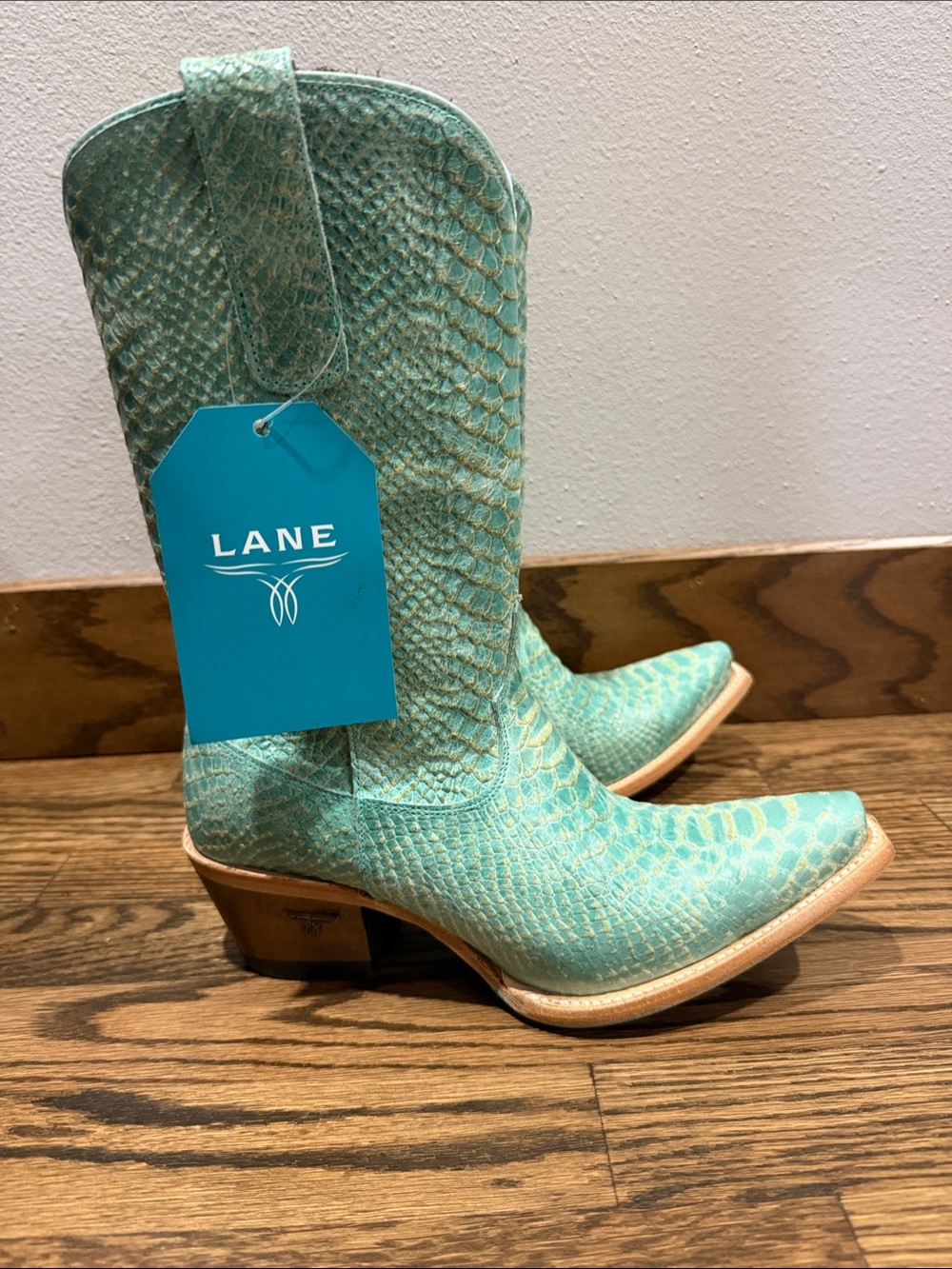 Lane Teal Snakeskin-Embossed Women's Western Heeled Boots
